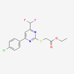 molecular formula C15H13ClF2N2O2S B2836092 Ethyl 2-((4-(4-chlorophenyl)-6-(difluoromethyl)pyrimidin-2-yl)thio)acetate CAS No. 938020-64-5