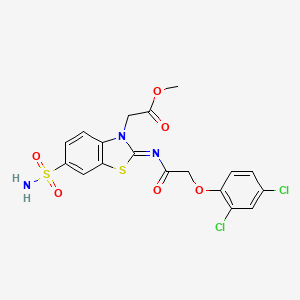 molecular formula C18H15Cl2N3O6S2 B2836127 methyl 2-[(2Z)-2-{[2-(2,4-dichlorophenoxy)acetyl]imino}-6-sulfamoyl-2,3-dihydro-1,3-benzothiazol-3-yl]acetate CAS No. 865198-97-6