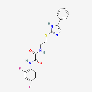 molecular formula C19H16F2N4O2S B2836160 N'-(2,4-difluorophenyl)-N-{2-[(4-phenyl-1H-imidazol-2-yl)sulfanyl]ethyl}ethanediamide CAS No. 897456-82-5