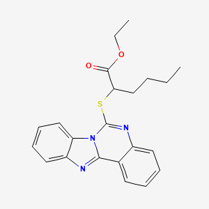 molecular formula C22H23N3O2S B2836199 ethyl 2-{8,10,17-triazatetracyclo[8.7.0.0^{2,7}.0^{11,16}]heptadeca-1(17),2,4,6,8,11(16),12,14-octaen-9-ylsulfanyl}hexanoate CAS No. 688792-89-4