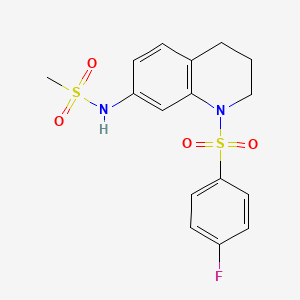 molecular formula C16H17FN2O4S2 B2836215 N-(1-((4-fluorophenyl)sulfonyl)-1,2,3,4-tetrahydroquinolin-7-yl)methanesulfonamide CAS No. 951519-55-4