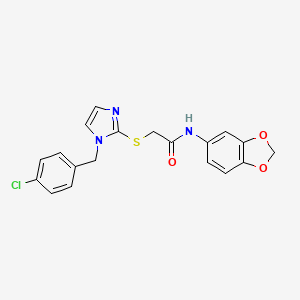 molecular formula C19H16ClN3O3S B2836229 N-(2H-1,3-benzodioxol-5-yl)-2-({1-[(4-chlorophenyl)methyl]-1H-imidazol-2-yl}sulfanyl)acetamide CAS No. 869346-80-5