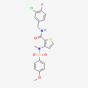 molecular formula C20H18ClFN2O4S2 B2836337 N-[(3-chloro-4-fluorophenyl)methyl]-3-(N-methyl4-methoxybenzenesulfonamido)thiophene-2-carboxamide CAS No. 1116082-63-3