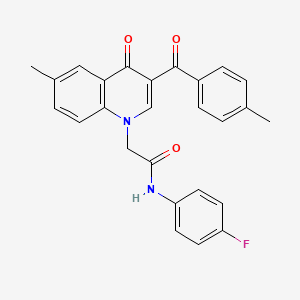 molecular formula C26H21FN2O3 B2836348 N-(4-fluorophenyl)-2-[6-methyl-3-(4-methylbenzoyl)-4-oxo-1,4-dihydroquinolin-1-yl]acetamide CAS No. 895650-59-6