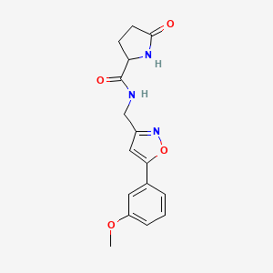 molecular formula C16H17N3O4 B2836358 N-((5-(3-methoxyphenyl)isoxazol-3-yl)methyl)-5-oxopyrrolidine-2-carboxamide CAS No. 1236268-89-5