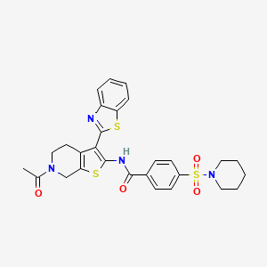 molecular formula C28H28N4O4S3 B2836395 N-(6-acetyl-3-(benzo[d]thiazol-2-yl)-4,5,6,7-tetrahydrothieno[2,3-c]pyridin-2-yl)-4-(piperidin-1-ylsulfonyl)benzamide CAS No. 449770-29-0