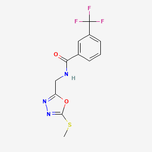 molecular formula C12H10F3N3O2S B2836444 N-{[5-(methylsulfanyl)-1,3,4-oxadiazol-2-yl]methyl}-3-(trifluoromethyl)benzamide CAS No. 941943-94-8