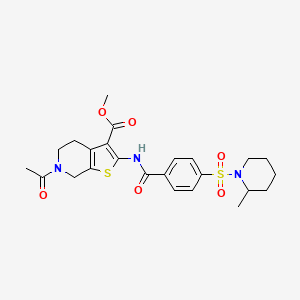 molecular formula C24H29N3O6S2 B2836511 methyl 6-acetyl-2-{4-[(2-methylpiperidin-1-yl)sulfonyl]benzamido}-4H,5H,6H,7H-thieno[2,3-c]pyridine-3-carboxylate CAS No. 449769-09-9