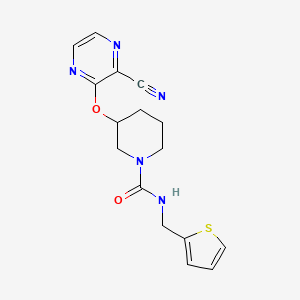 molecular formula C16H17N5O2S B2836568 3-((3-cyanopyrazin-2-yl)oxy)-N-(thiophen-2-ylmethyl)piperidine-1-carboxamide CAS No. 2034478-40-3