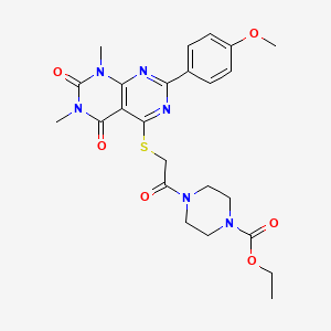 molecular formula C24H28N6O6S B2836587 Ethyl 4-(2-((2-(4-methoxyphenyl)-6,8-dimethyl-5,7-dioxo-5,6,7,8-tetrahydropyrimido[4,5-d]pyrimidin-4-yl)thio)acetyl)piperazine-1-carboxylate CAS No. 852171-60-9