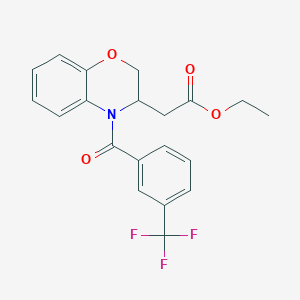 molecular formula C20H18F3NO4 B2836606 ethyl 2-{4-[3-(trifluoromethyl)benzoyl]-3,4-dihydro-2H-1,4-benzoxazin-3-yl}acetate CAS No. 439112-05-7