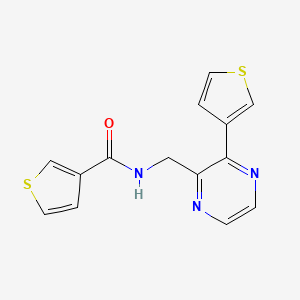 molecular formula C14H11N3OS2 B2836616 N-((3-(thiophen-3-yl)pyrazin-2-yl)methyl)thiophene-3-carboxamide CAS No. 2034424-66-1