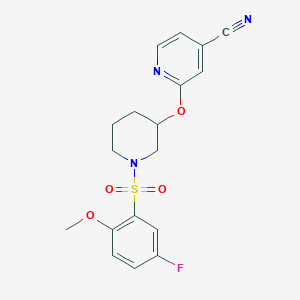 molecular formula C18H18FN3O4S B2836626 2-((1-((5-Fluoro-2-methoxyphenyl)sulfonyl)piperidin-3-yl)oxy)isonicotinonitrile CAS No. 2034580-56-6