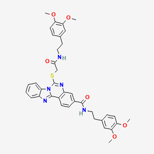 molecular formula C37H37N5O6S B2836636 N-(3,4-dimethoxyphenethyl)-6-((2-((3,4-dimethoxyphenethyl)amino)-2-oxoethyl)thio)benzo[4,5]imidazo[1,2-c]quinazoline-3-carboxamide CAS No. 443670-84-6