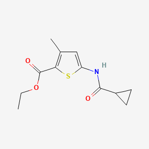 molecular formula C12H15NO3S B2836694 Ethyl 5-(cyclopropanecarboxamido)-3-methylthiophene-2-carboxylate CAS No. 477567-25-2