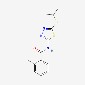 molecular formula C13H15N3OS2 B2836730 N-(5-(isopropylthio)-1,3,4-thiadiazol-2-yl)-2-methylbenzamide CAS No. 393566-11-5