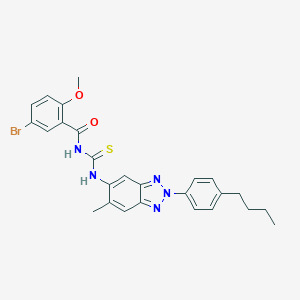 molecular formula C26H26BrN5O2S B283675 N-(5-bromo-2-methoxybenzoyl)-N'-[2-(4-butylphenyl)-6-methyl-2H-1,2,3-benzotriazol-5-yl]thiourea 