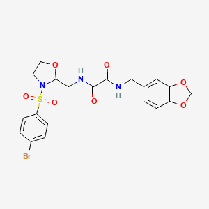 molecular formula C20H20BrN3O7S B2836752 N'-[(2H-1,3-benzodioxol-5-yl)methyl]-N-{[3-(4-bromobenzenesulfonyl)-1,3-oxazolidin-2-yl]methyl}ethanediamide CAS No. 868980-98-7