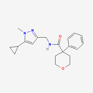 molecular formula C20H25N3O2 B2836771 N-[(5-cyclopropyl-1-methyl-1H-pyrazol-3-yl)methyl]-4-phenyloxane-4-carboxamide CAS No. 1448123-27-0