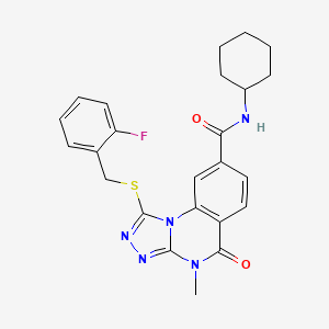molecular formula C24H24FN5O2S B2836783 N-cyclohexyl-1-((2-fluorobenzyl)thio)-4-methyl-5-oxo-4,5-dihydro-[1,2,4]triazolo[4,3-a]quinazoline-8-carboxamide CAS No. 1111222-06-0