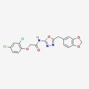 molecular formula C18H13Cl2N3O5 B2836784 N-(5-(benzo[d][1,3]dioxol-5-ylmethyl)-1,3,4-oxadiazol-2-yl)-2-(2,4-dichlorophenoxy)acetamide CAS No. 921900-99-4