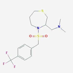 molecular formula C16H23F3N2O2S2 B2836786 N,N-dimethyl-1-(4-((4-(trifluoromethyl)benzyl)sulfonyl)-1,4-thiazepan-3-yl)methanamine CAS No. 1428364-48-0