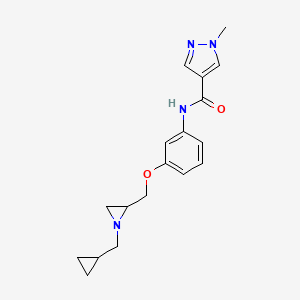 molecular formula C18H22N4O2 B2836788 N-[3-[[1-(Cyclopropylmethyl)aziridin-2-yl]methoxy]phenyl]-1-methylpyrazole-4-carboxamide CAS No. 2418729-12-9