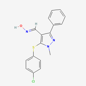 molecular formula C17H14ClN3OS B2836811 5-[(4-chlorophenyl)sulfanyl]-1-methyl-3-phenyl-1H-pyrazole-4-carbaldehyde oxime CAS No. 321998-17-8