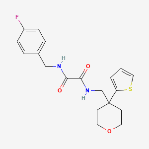 molecular formula C19H21FN2O3S B2836822 N'-[(4-fluorophenyl)methyl]-N-{[4-(thiophen-2-yl)oxan-4-yl]methyl}ethanediamide CAS No. 1091417-88-7