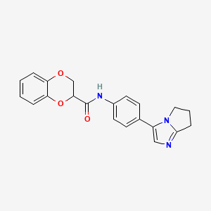 molecular formula C21H19N3O3 B2836837 N-(4-{5H,6H,7H-PYRROLO[1,2-A]IMIDAZOL-3-YL}PHENYL)-2,3-DIHYDRO-1,4-BENZODIOXINE-2-CARBOXAMIDE CAS No. 1421491-76-0