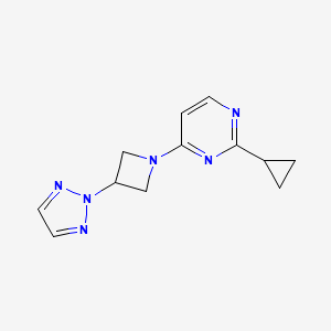 molecular formula C12H14N6 B2836844 2-cyclopropyl-4-[3-(2H-1,2,3-triazol-2-yl)azetidin-1-yl]pyrimidine CAS No. 2415538-88-2