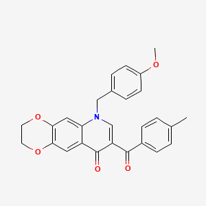 molecular formula C27H23NO5 B2836856 6-[(4-methoxyphenyl)methyl]-8-(4-methylbenzoyl)-2H,3H,6H,9H-[1,4]dioxino[2,3-g]quinolin-9-one CAS No. 866339-73-3
