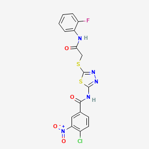 4-chloro-N-[5-[2-(2-fluoroanilino)-2-oxoethyl]sulfanyl-1,3,4-thiadiazol-2-yl]-3-nitrobenzamide