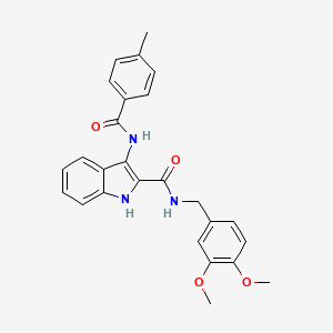 molecular formula C26H25N3O4 B2836957 N-[(3,4-dimethoxyphenyl)methyl]-3-(4-methylbenzamido)-1H-indole-2-carboxamide CAS No. 1031993-58-4