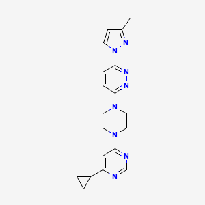 molecular formula C19H22N8 B2836964 4-cyclopropyl-6-{4-[6-(3-methyl-1H-pyrazol-1-yl)pyridazin-3-yl]piperazin-1-yl}pyrimidine CAS No. 2415604-01-0