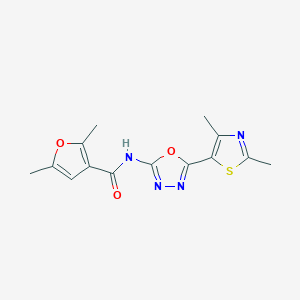 molecular formula C14H14N4O3S B2836968 N-[5-(2,4-dimethyl-1,3-thiazol-5-yl)-1,3,4-oxadiazol-2-yl]-2,5-dimethylfuran-3-carboxamide CAS No. 1251565-39-5