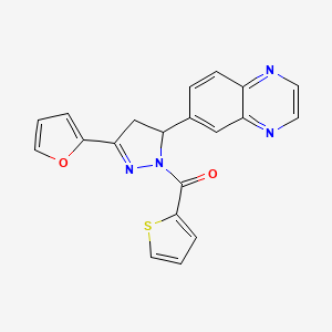 molecular formula C20H14N4O2S B2837012 (3-(furan-2-yl)-5-(quinoxalin-6-yl)-4,5-dihydro-1H-pyrazol-1-yl)(thiophen-2-yl)methanone CAS No. 946358-40-3