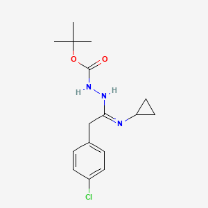 molecular formula C16H22ClN3O2 B2837016 N'-[2-(4-Chlorophenyl)-1-cyclopropylaminoethylidene]hydrazinecarboxylic acid tert-butyl ester CAS No. 1053657-43-4