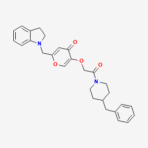 molecular formula C28H30N2O4 B2837027 5-(2-(4-benzylpiperidin-1-yl)-2-oxoethoxy)-2-(indolin-1-ylmethyl)-4H-pyran-4-one CAS No. 903294-11-1