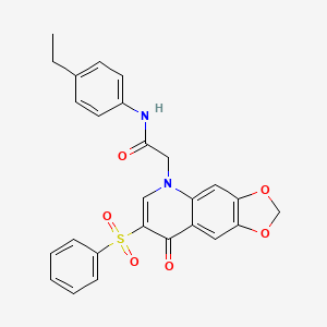 molecular formula C26H22N2O6S B2837047 2-[7-(benzenesulfonyl)-8-oxo-2H,5H,8H-[1,3]dioxolo[4,5-g]quinolin-5-yl]-N-(4-ethylphenyl)acetamide CAS No. 902278-68-6