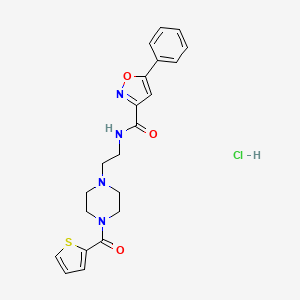 molecular formula C21H23ClN4O3S B2837077 5-苯基-N-(2-(4-(噻吩-2-基甲酰基)哌嗪-1-基)乙基)异噁唑-3-甲酰胺盐酸盐 CAS No. 1351616-49-3