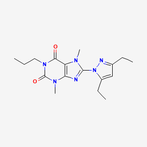 molecular formula C17H24N6O2 B2837085 8-(3,5-Diethylpyrazolyl)-3,7-dimethyl-1-propyl-1,3,7-trihydropurine-2,6-dione CAS No. 1014011-55-2