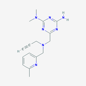molecular formula C16H21N7 B2837086 2-N,2-N-Dimethyl-6-[[(6-methylpyridin-2-yl)methyl-prop-2-ynylamino]methyl]-1,3,5-triazine-2,4-diamine CAS No. 1436107-91-3