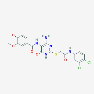 molecular formula C21H19Cl2N5O5S B2837144 N-(4-amino-2-((2-((3,4-dichlorophenyl)amino)-2-oxoethyl)thio)-6-oxo-1,6-dihydropyrimidin-5-yl)-3,4-dimethoxybenzamide CAS No. 868227-08-1