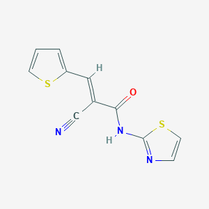 molecular formula C11H7N3OS2 B2837170 (2E)-2-cyano-N-1,3-thiazol-2-yl-3-(2-thienyl)acrylamide CAS No. 667413-46-9