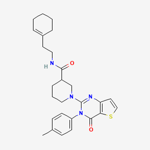 molecular formula C27H32N4O2S B2837175 N-[2-(cyclohex-1-en-1-yl)ethyl]-1-[3-(4-methylphenyl)-4-oxo-3H,4H-thieno[3,2-d]pyrimidin-2-yl]piperidine-3-carboxamide CAS No. 1189970-19-1