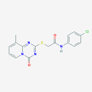 molecular formula C16H13ClN4O2S B2837176 N-(4-chlorophenyl)-2-({9-methyl-4-oxo-4H-pyrido[1,2-a][1,3,5]triazin-2-yl}sulfanyl)acetamide CAS No. 896347-02-7