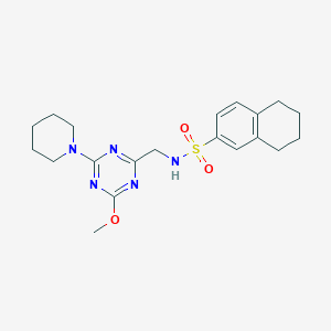 molecular formula C20H27N5O3S B2837206 N-((4-methoxy-6-(piperidin-1-yl)-1,3,5-triazin-2-yl)methyl)-5,6,7,8-tetrahydronaphthalene-2-sulfonamide CAS No. 2034352-89-9
