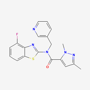 molecular formula C19H16FN5OS B2837283 N-(4-fluoro-1,3-benzothiazol-2-yl)-1,3-dimethyl-N-[(pyridin-3-yl)methyl]-1H-pyrazole-5-carboxamide CAS No. 1013785-04-0
