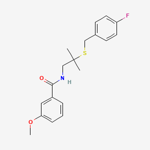 molecular formula C19H22FNO2S B2837307 N-{2-[(4-fluorobenzyl)sulfanyl]-2-methylpropyl}-3-methoxybenzenecarboxamide CAS No. 477845-56-0
